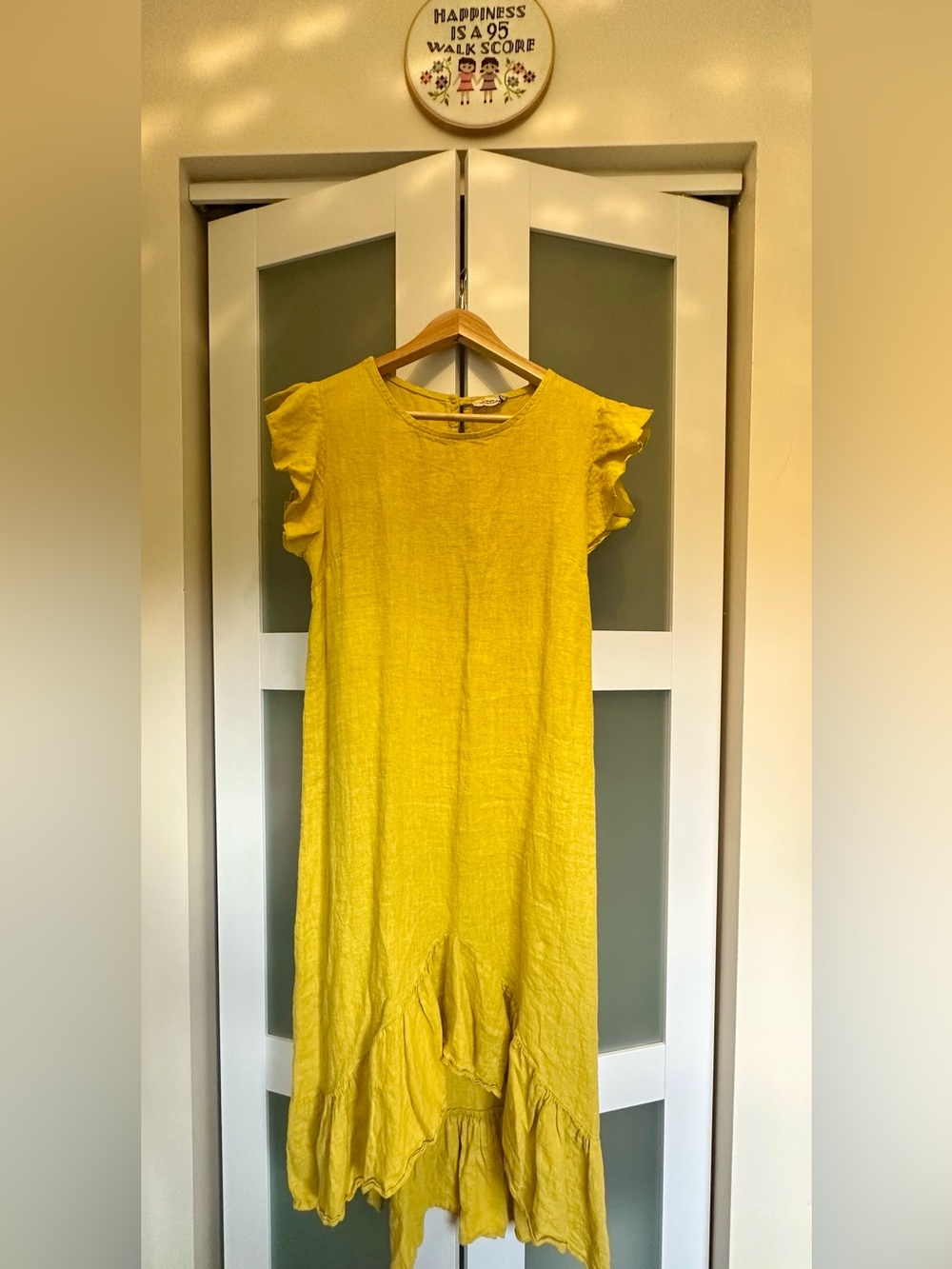 Yellow Ruffle Sleeve Linen Maxi Dress